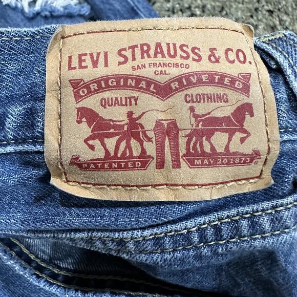 Levi's Low Pro Straight Jeans Women 25 Blue Distressed Ripped Knee Denim Pants - Picture 6 of 9